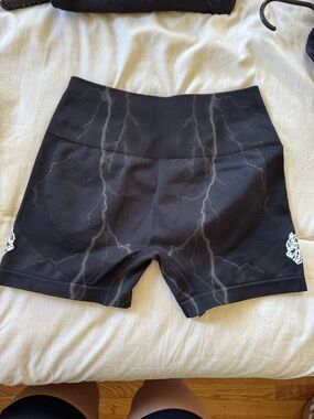 Darc Sport Black Lightning-Print High-Rise Athletic Shorts